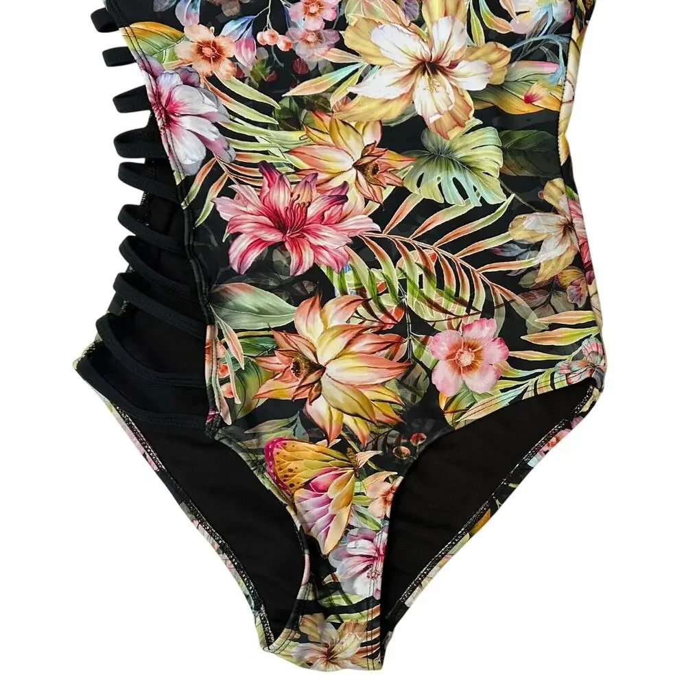 Coral Tropics One Shoulder Floral One Piece Swimsuit Size S